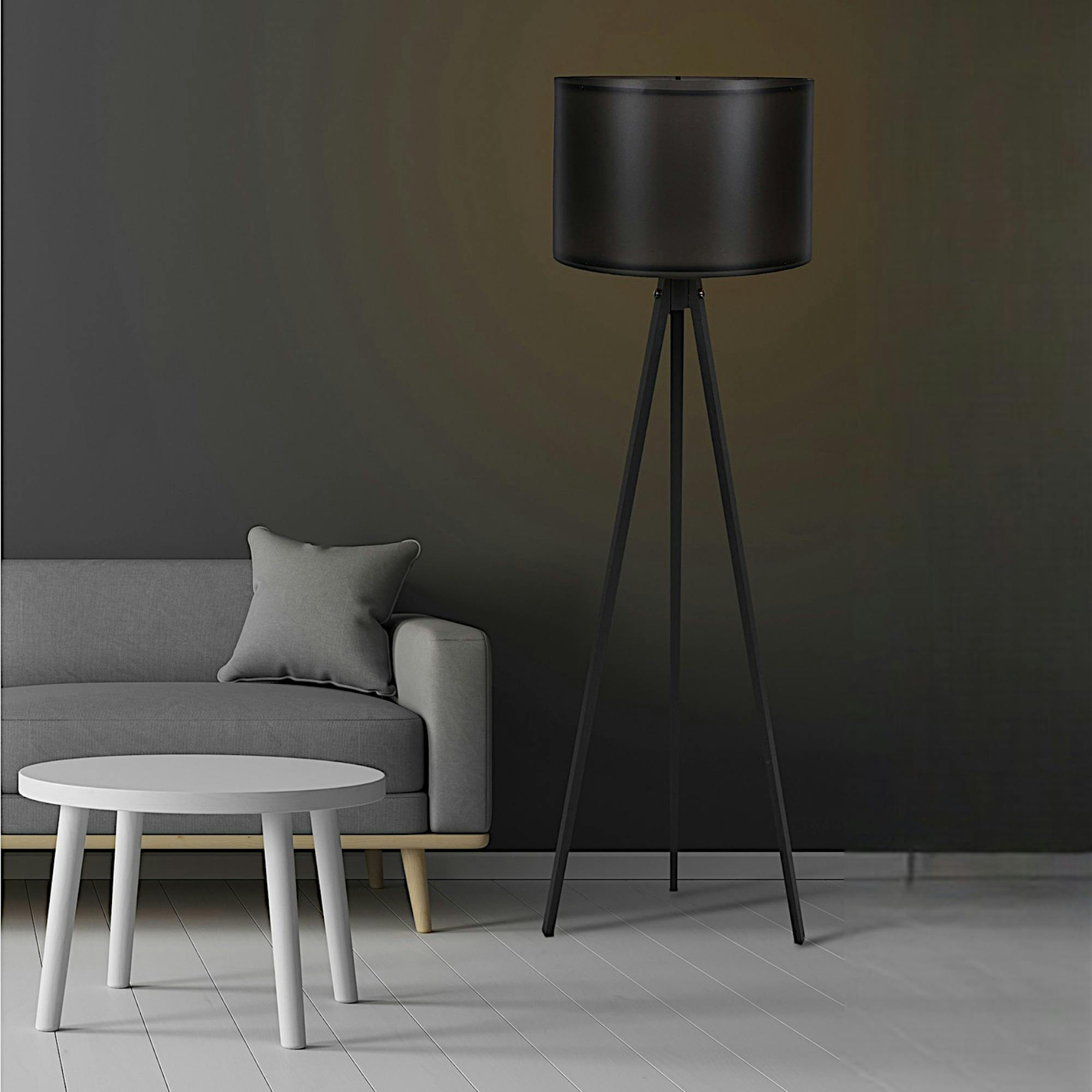 Lampadaire de salon noir avec trépied, style moderne KILIS
