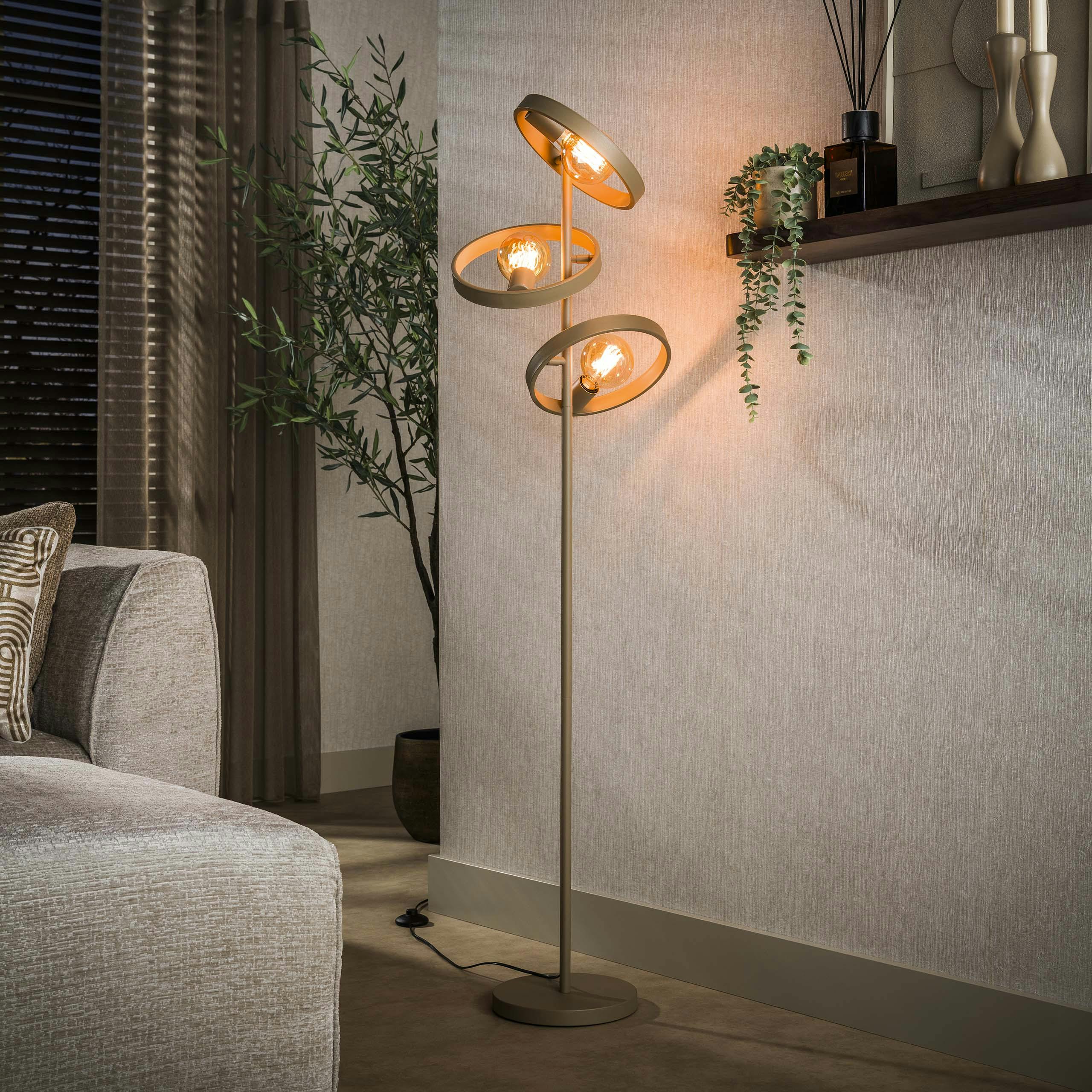 Lampadaire design beige mat 3 anneaux TRIBECA