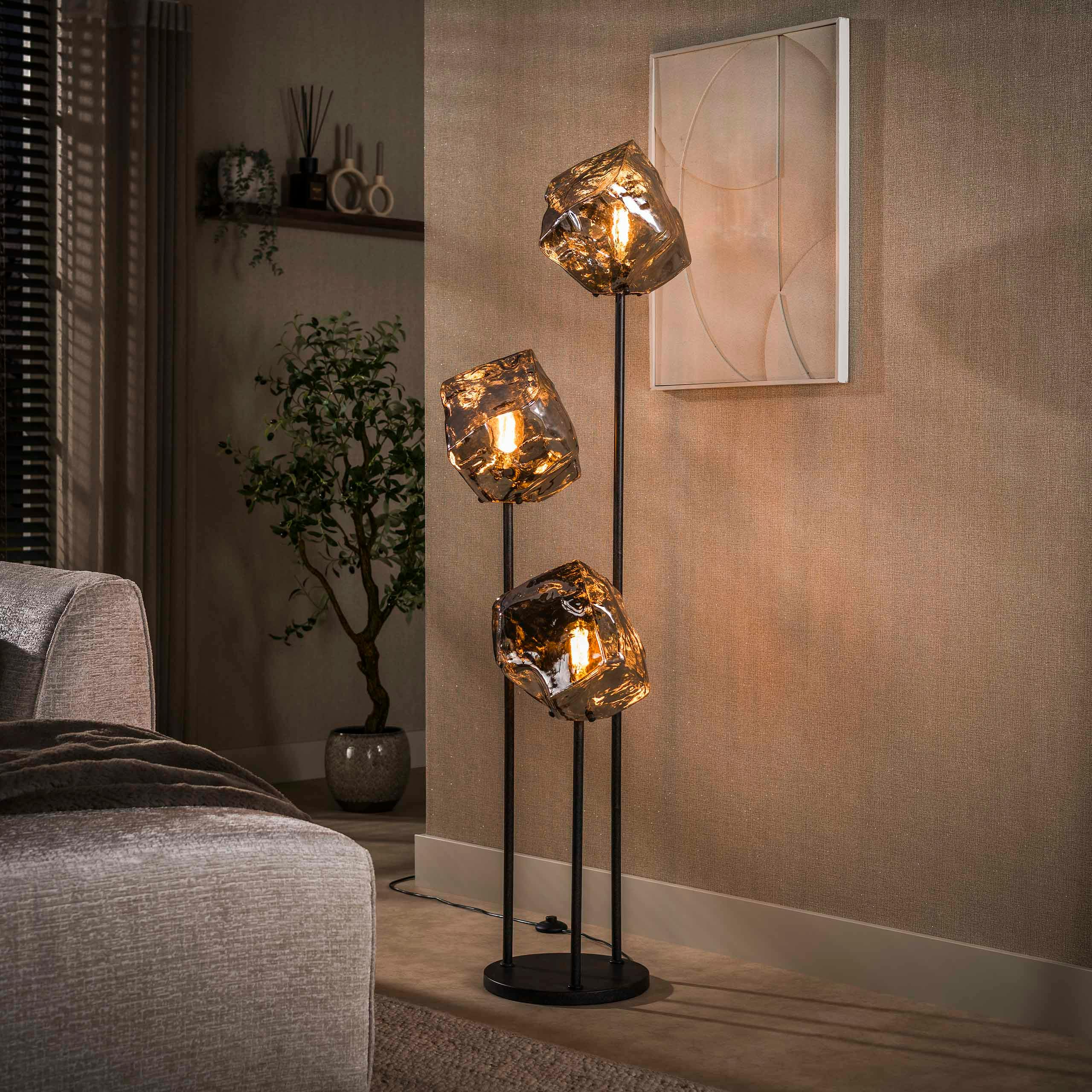 Lampadaire design verre chromé 3 blocs NIAGARA