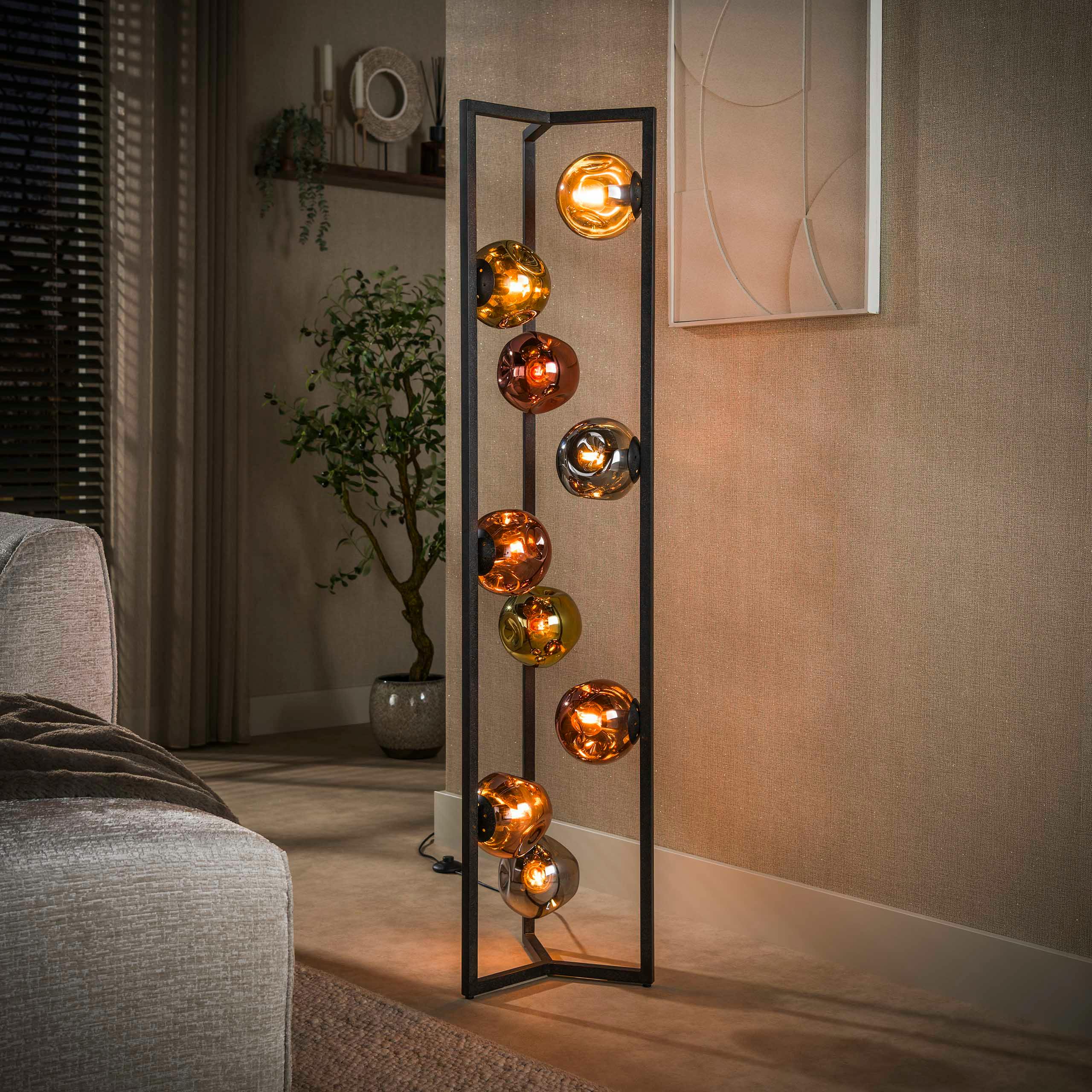 Lampadaire design verre métal 9 globes tricolores NIAGARA