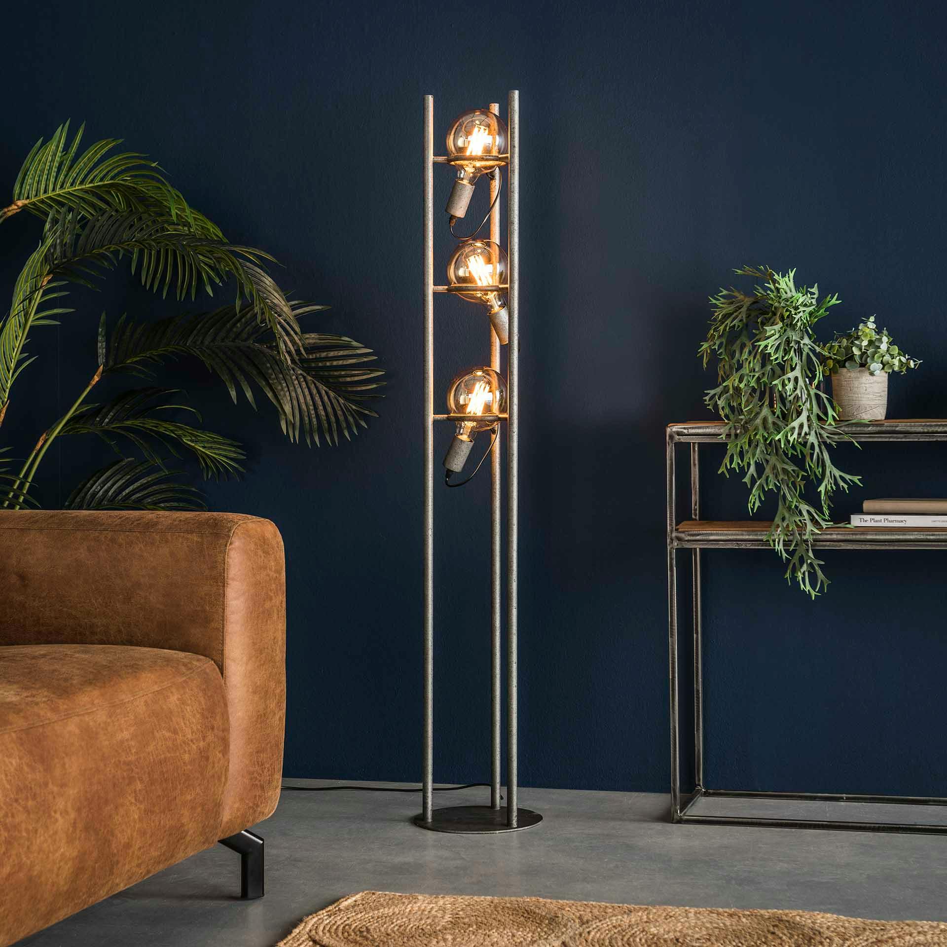 Lampadaire industriel 3 lampes style baladeuses argent vieilli TRIBECA