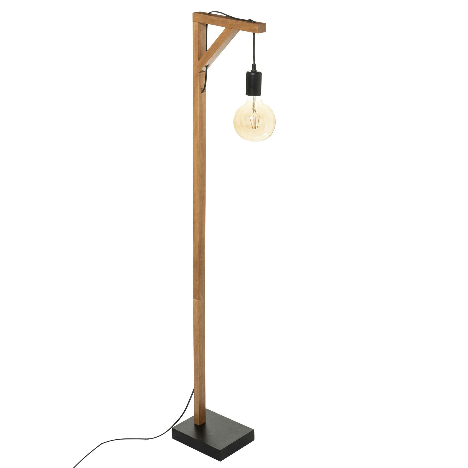 Lampadaire industriel droit en bois et métal