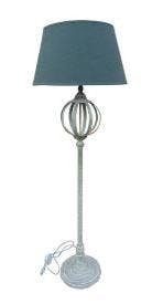 Lampadaire métal gris patiné pied tourné forme globe et abat-jour gris foncé D50xH145cm