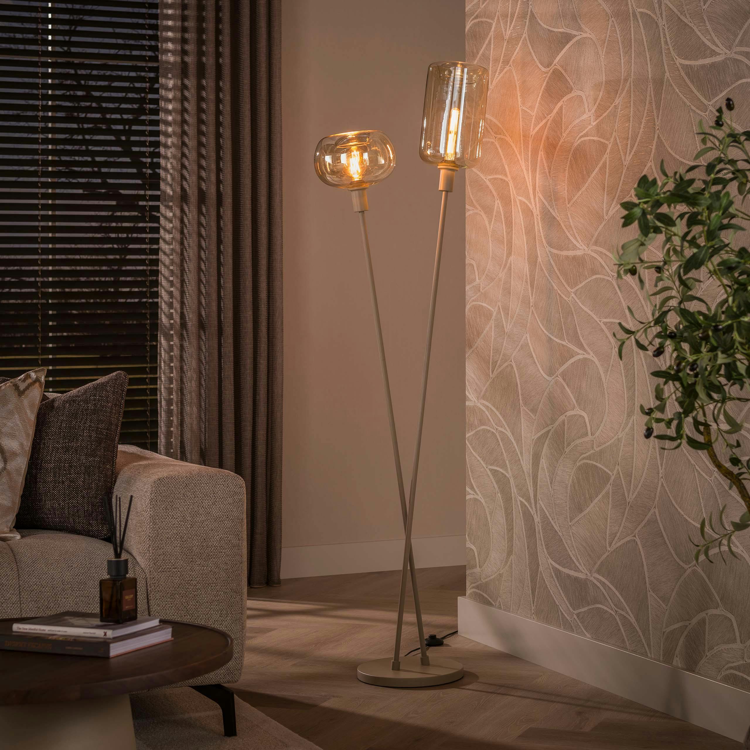 Lampadaire moderne 2 abat-jour verre ambré NIAGARA