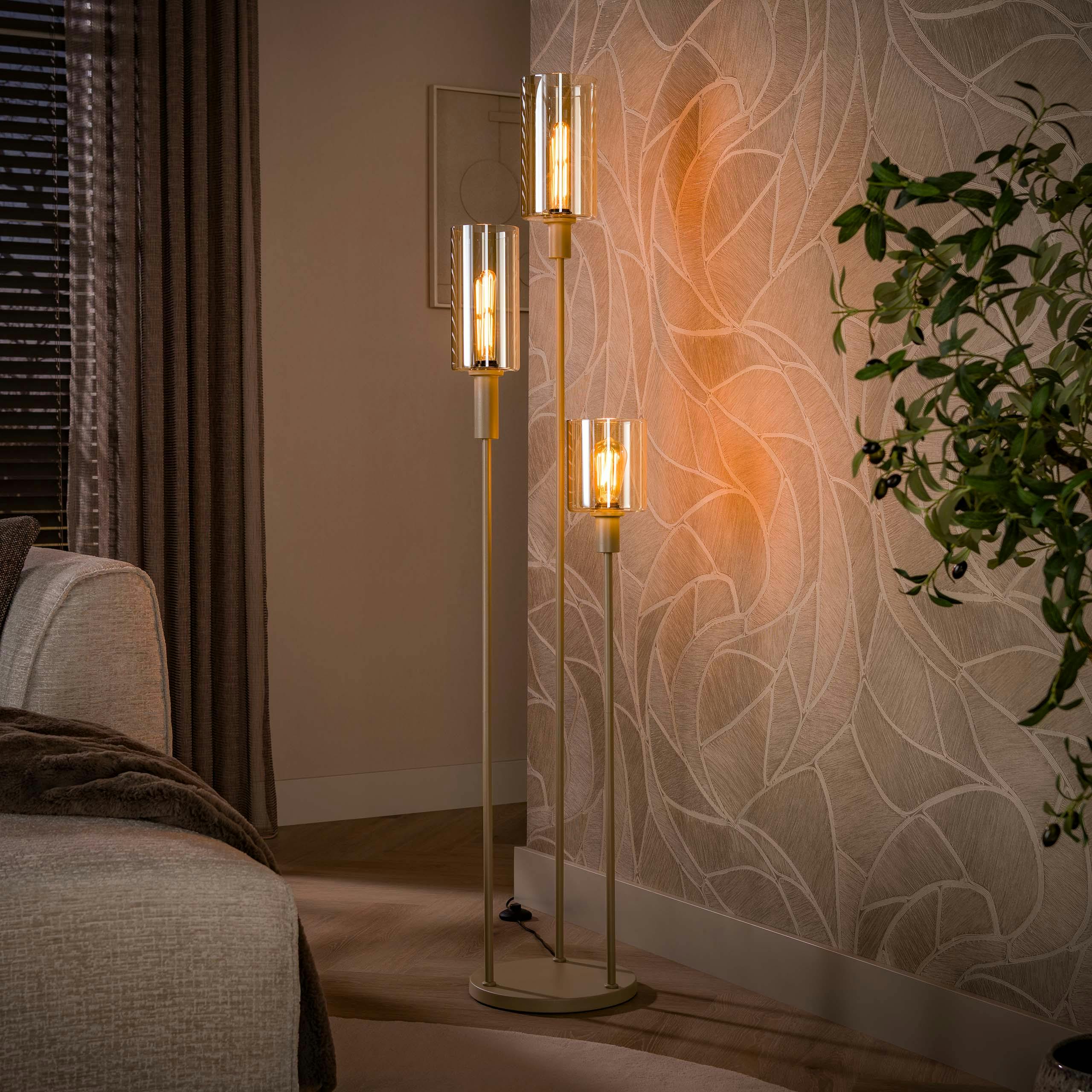 Lampadaire moderne 3 lampes verre ambré clair RALF