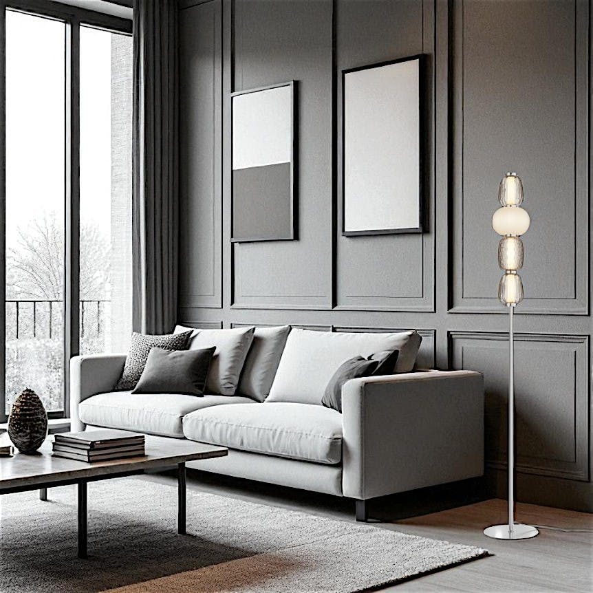 Lampadaire moderne verre taillé – abat‑jour bijoux SYCOMORE