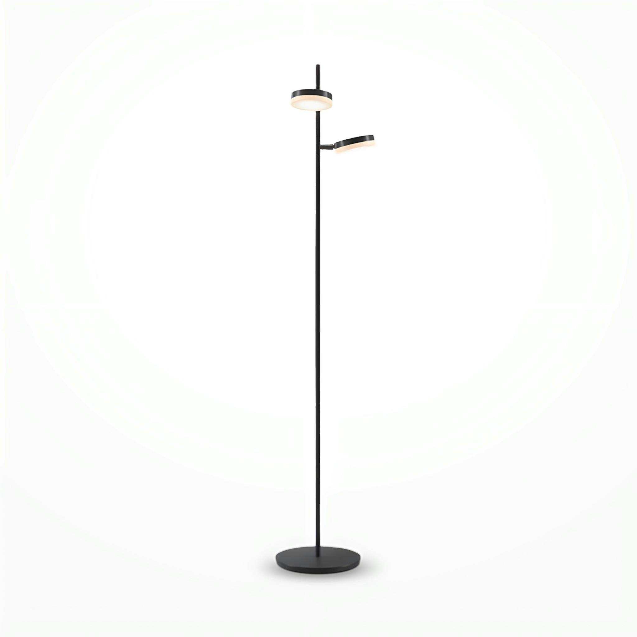 Lampadaire noir LED – 2 lampes disques articulées OCALA
