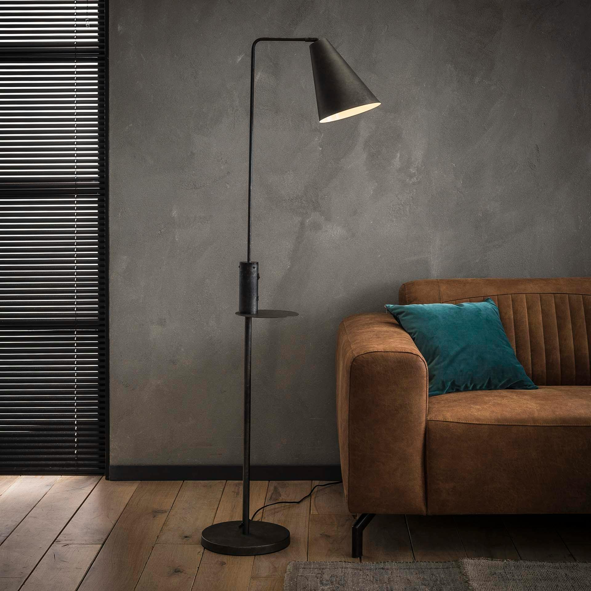 Lampadaire noir vintage avec port USB RALF