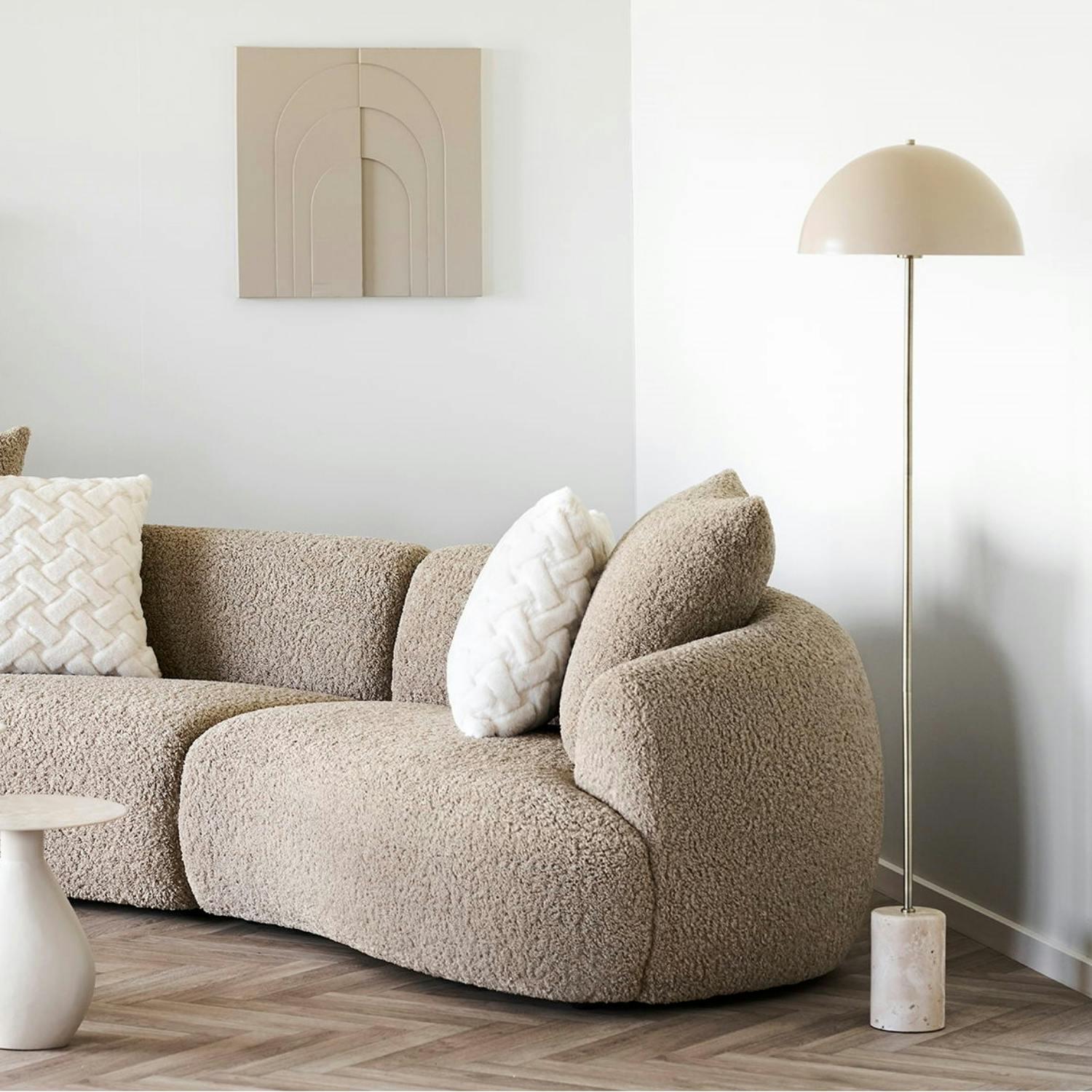 Lampadaire salon design marbre beige et métal doré KARS