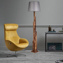 Lampadaire salon en bois sculpté abat-jour gris ANZIO