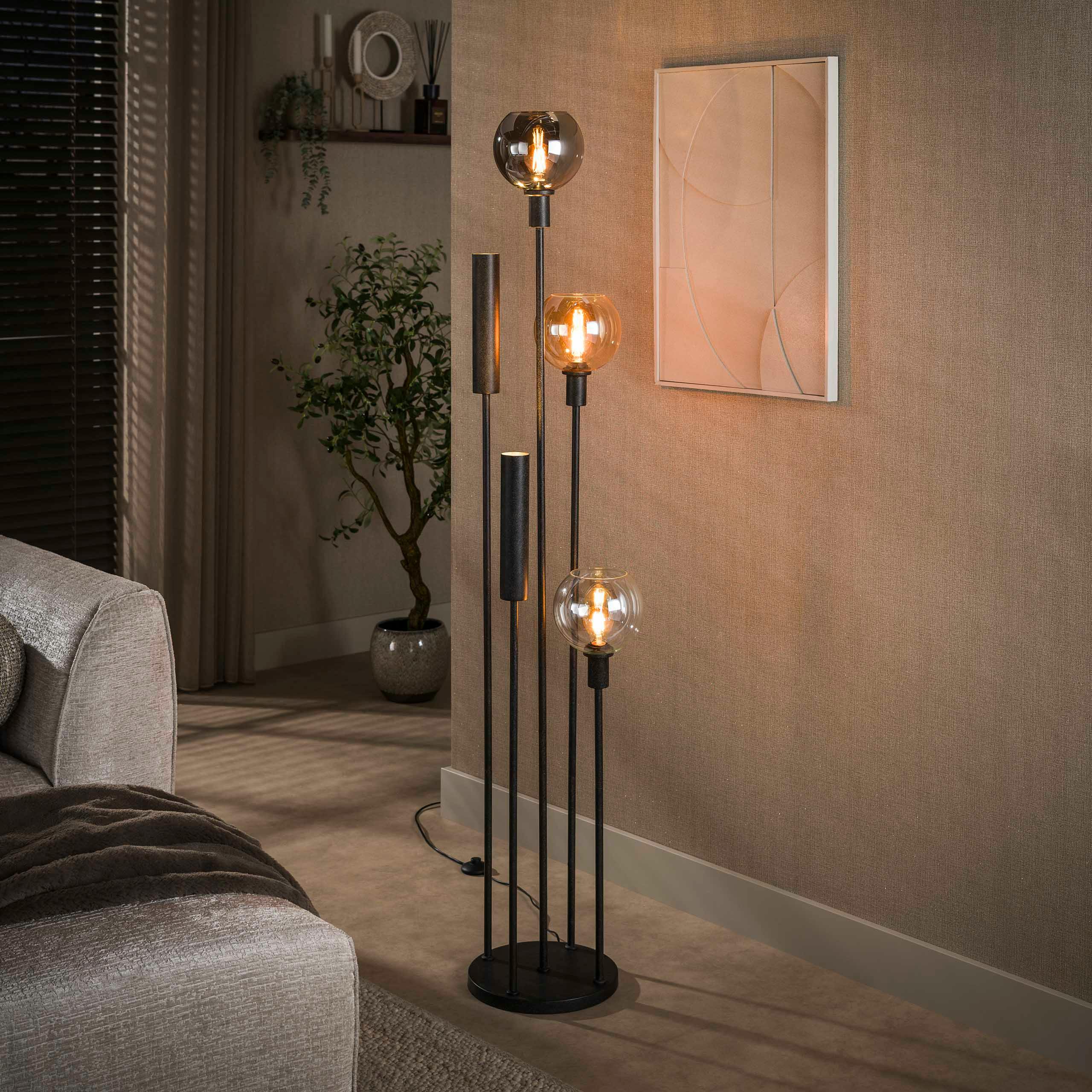 Lampadaire salon moderne 3 globes verre tricolore NOVA