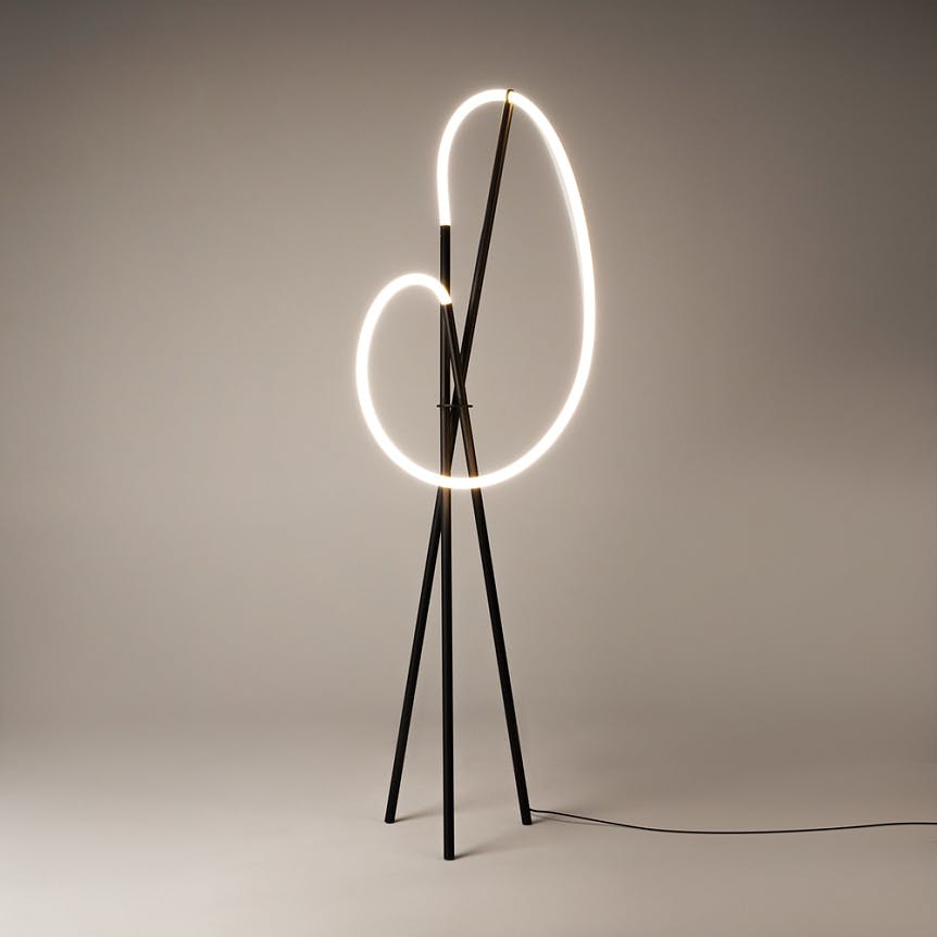 Lampadaire tige LED noir avec 1 tube lumineux AURORA