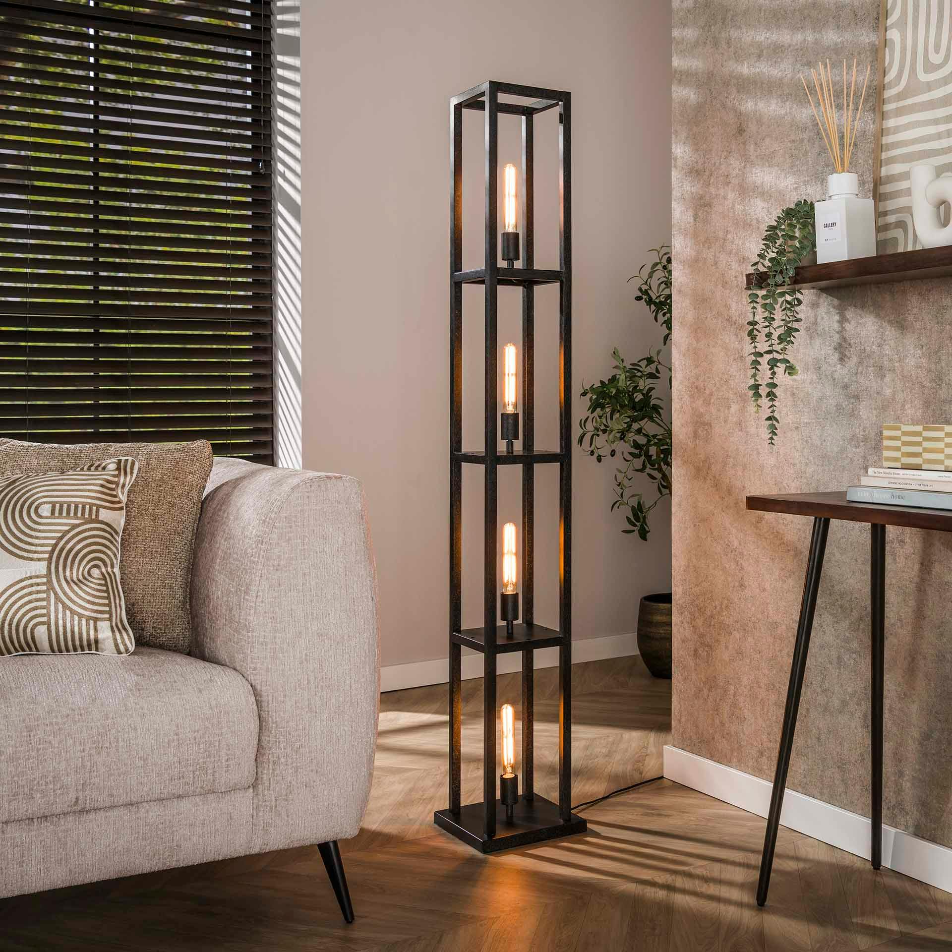 Lampadaire tour noire style moderne, 4 ampoules TRIBECA