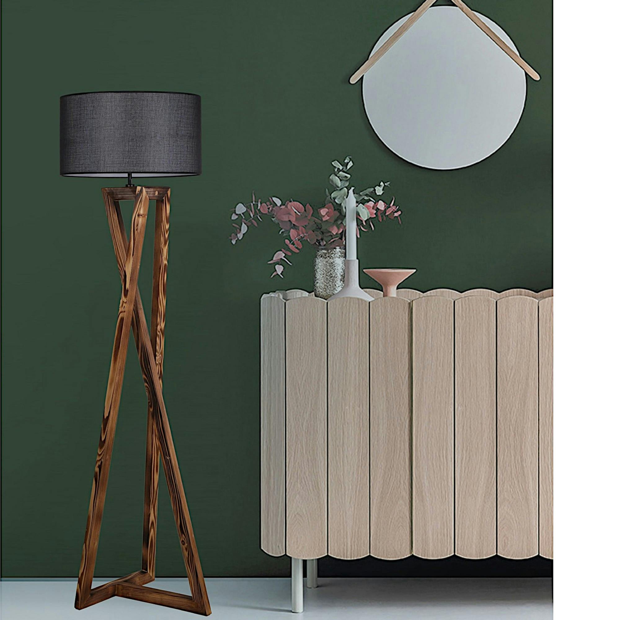 Lampadaire trépied croisé abat-jour noir 150 cm KILIS