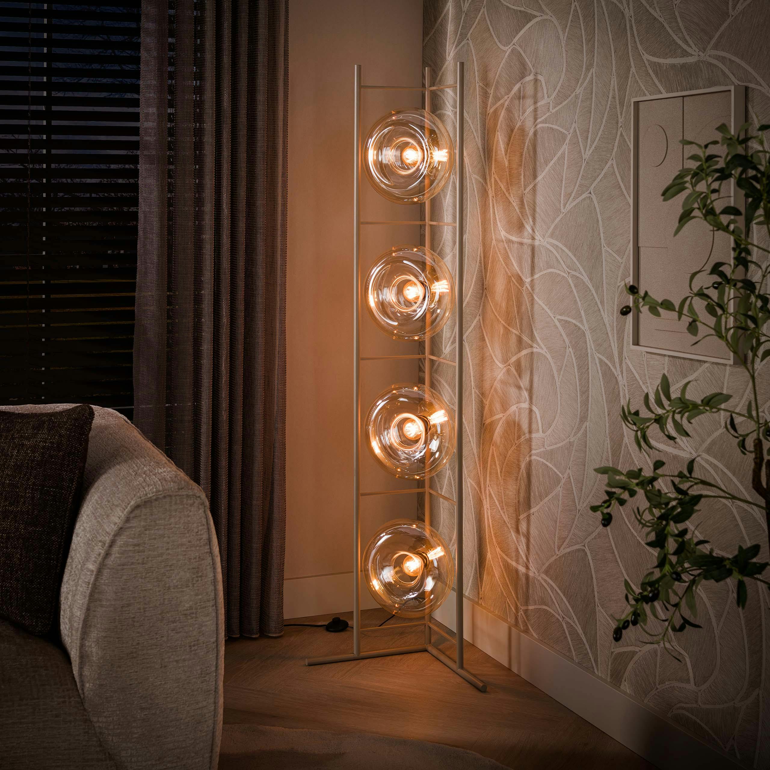 Lampadaire verre ambré pied beige 4 abat-jour NIAGARA