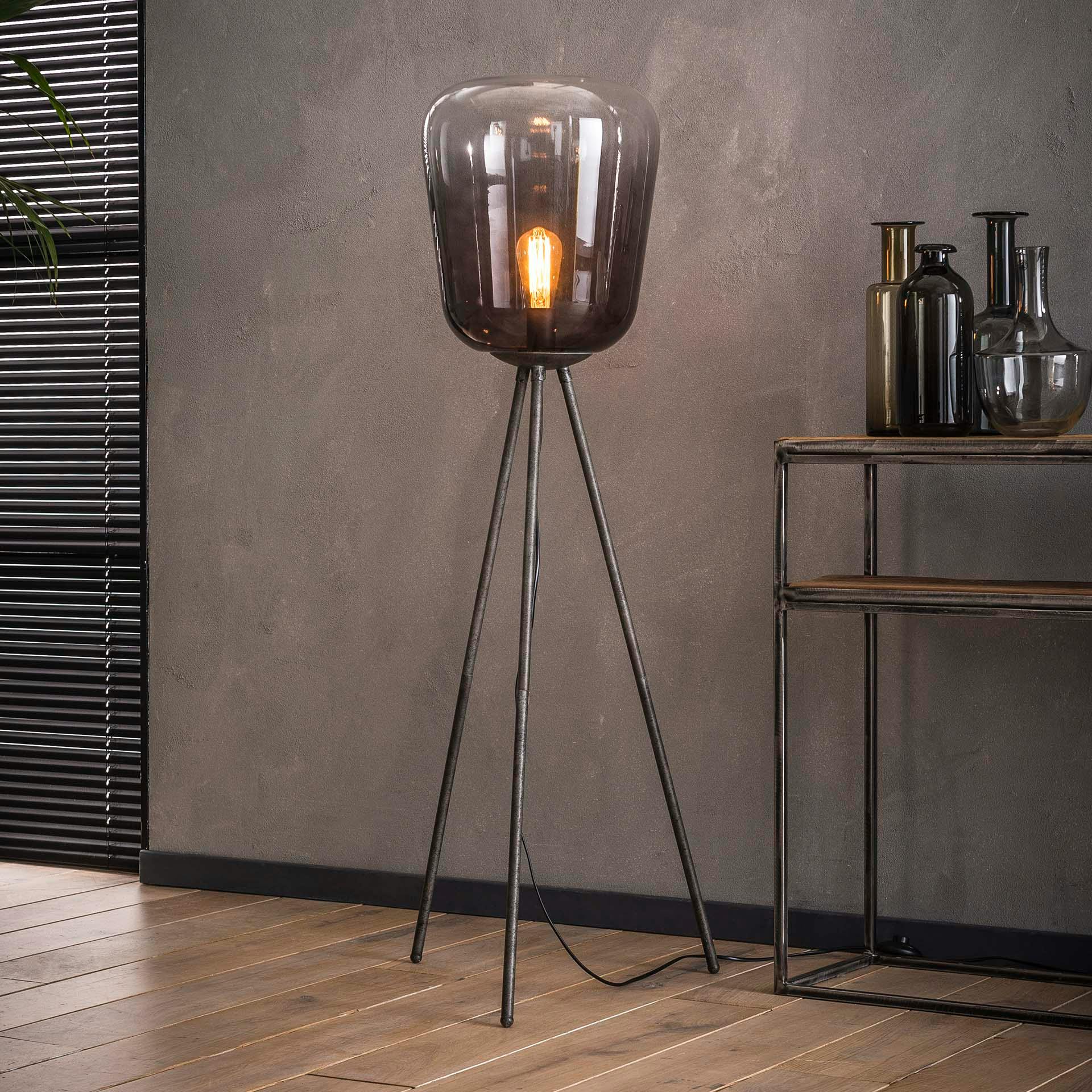 Lampadaire verre chromé et métal RALF