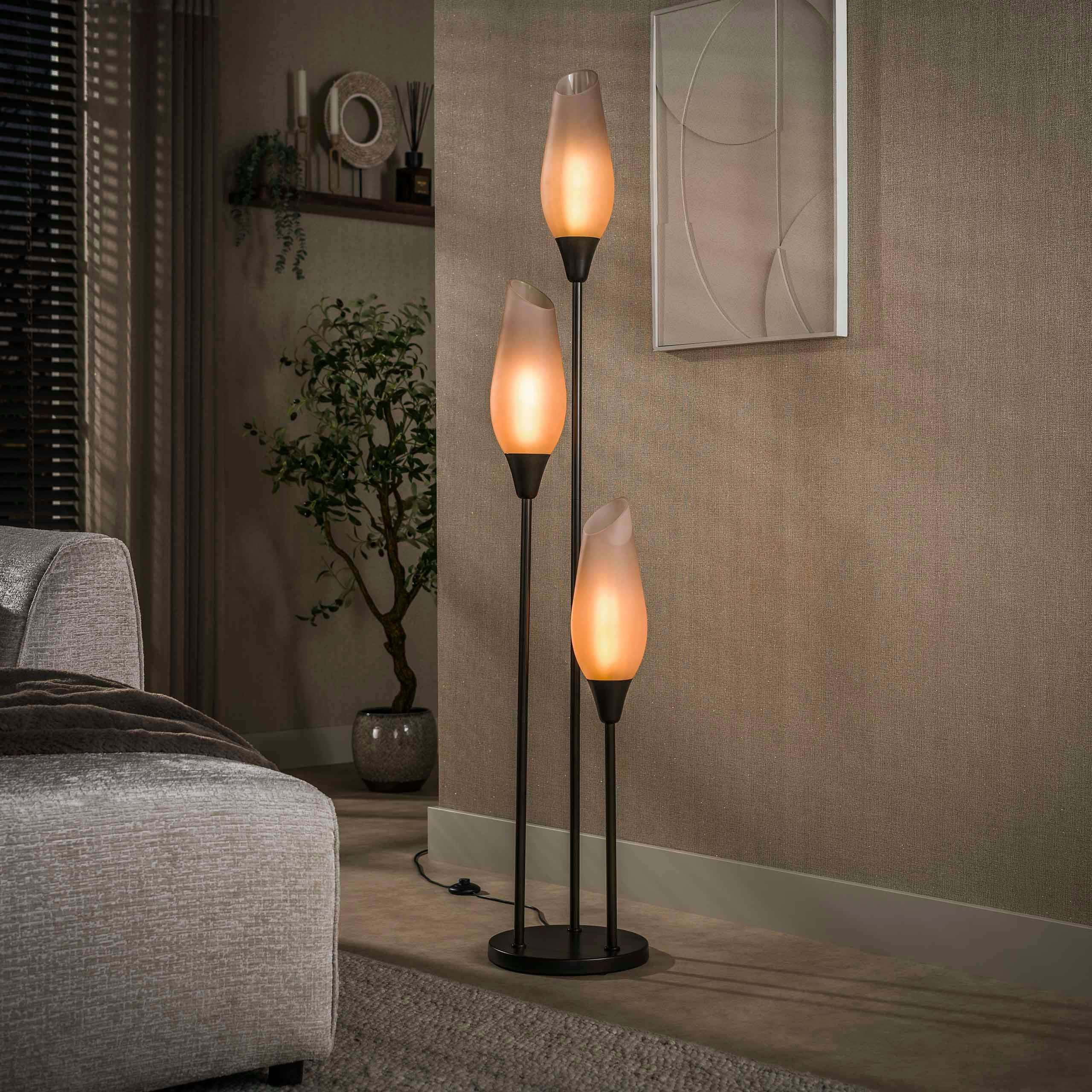 Lampadaire verre dépoli métal 3 abat-jour NIAGARA