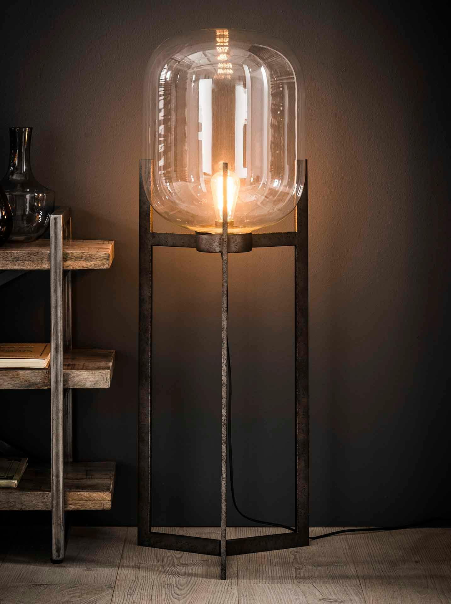Lampadaire verre et métal vintage