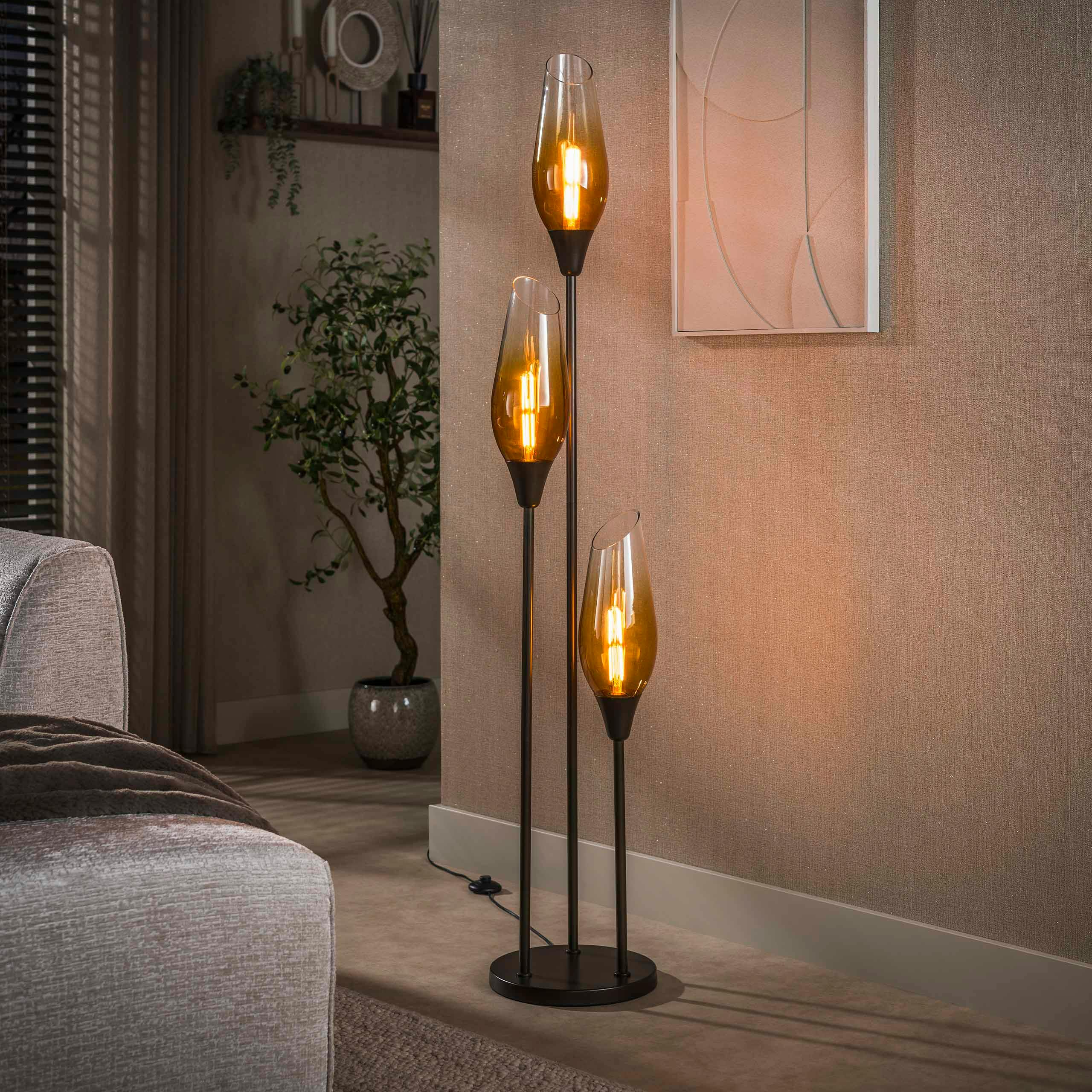 Lampadaire verre fumé métal 3 abat-jour NIAGARA