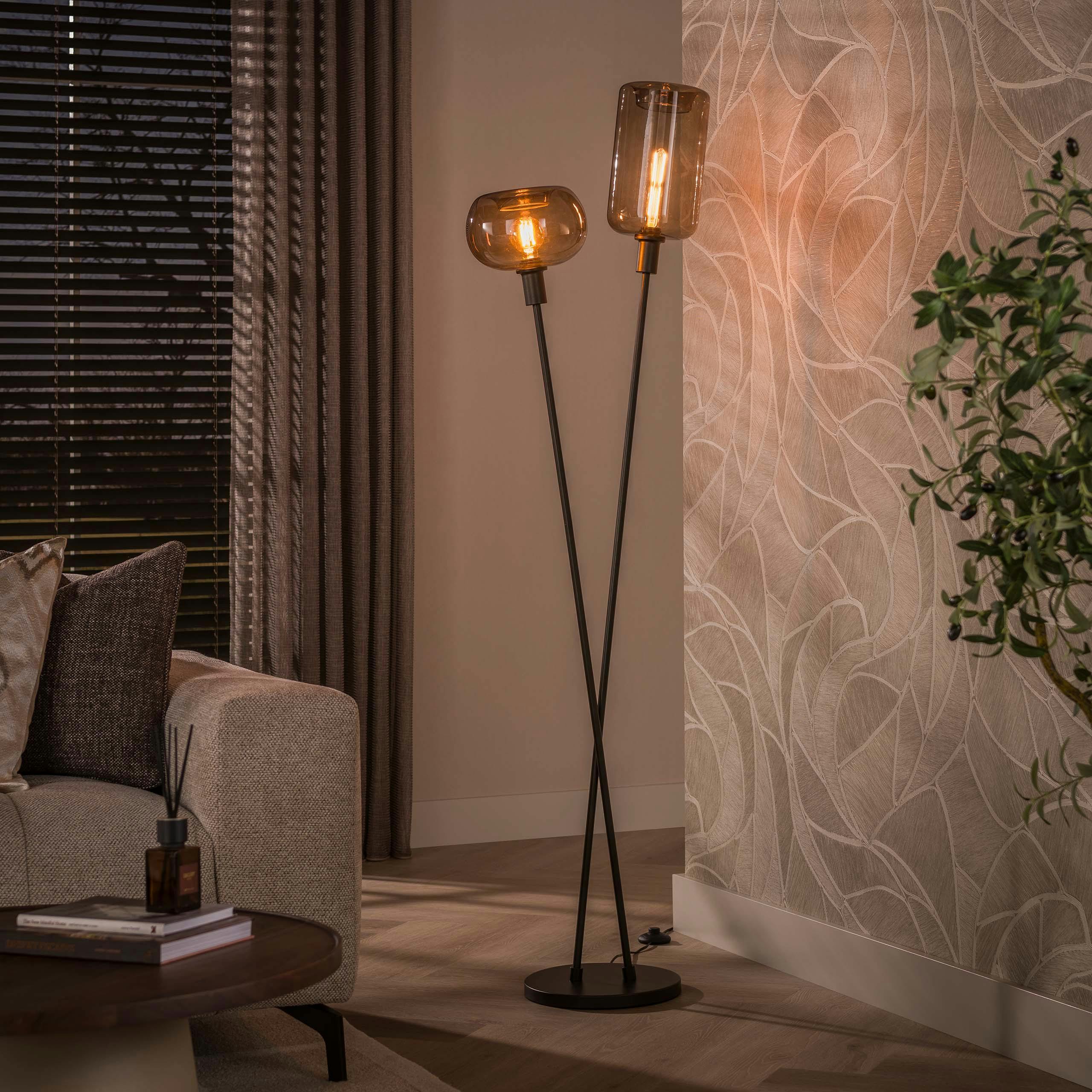 Lampadaire vintage 2 abat-jour verre brun NIAGARA