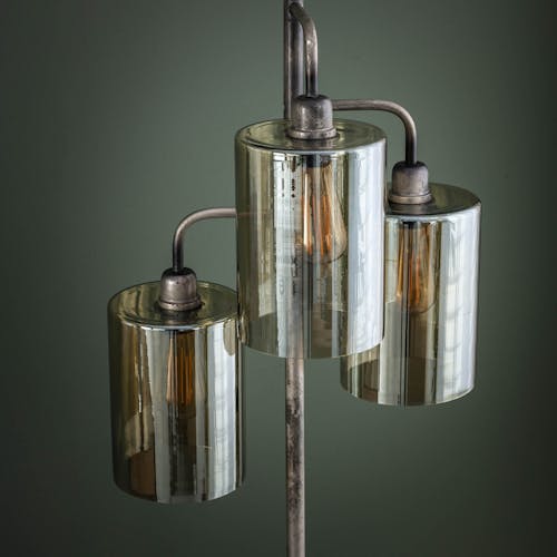 Lampadaire vintage verre ambré métal 3 lampes droites NIAGARA
