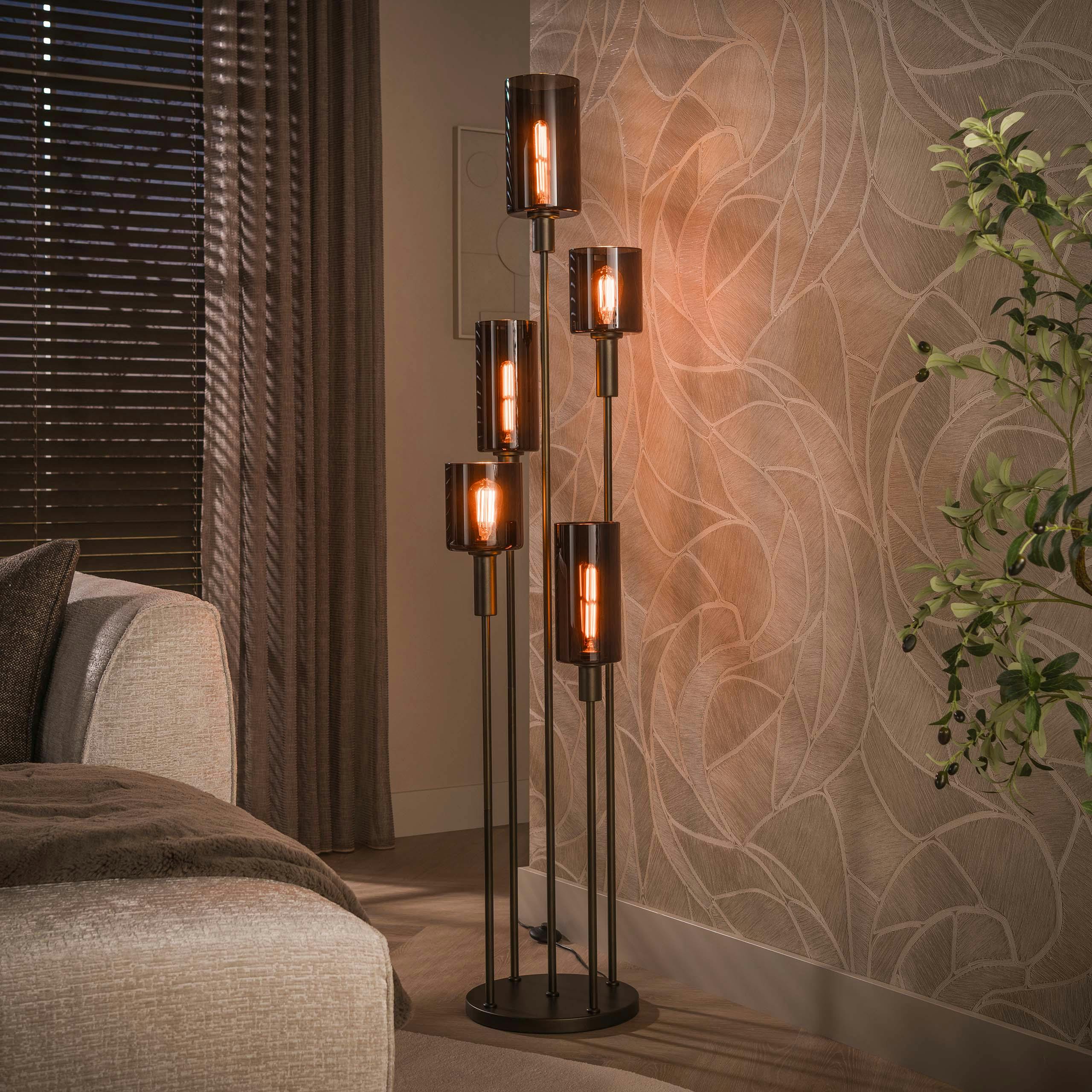 Lampadaire vintage verre brun 5 abat-jour RALF