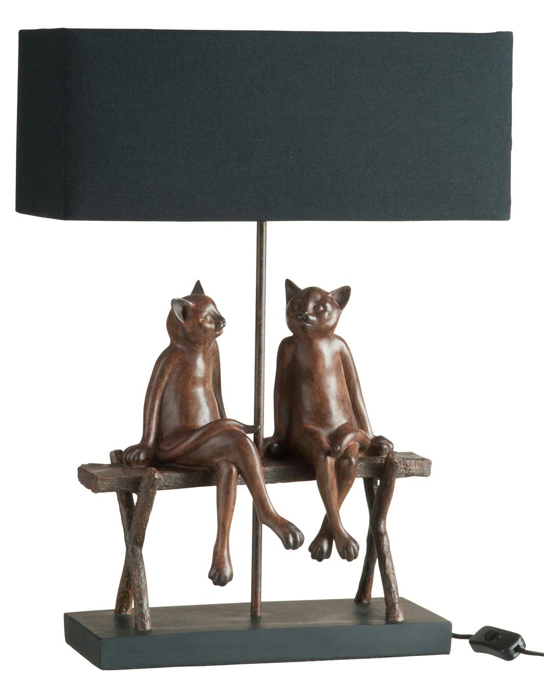 Lampe 2 chats sur un banc en résine marron 41x20x58cm