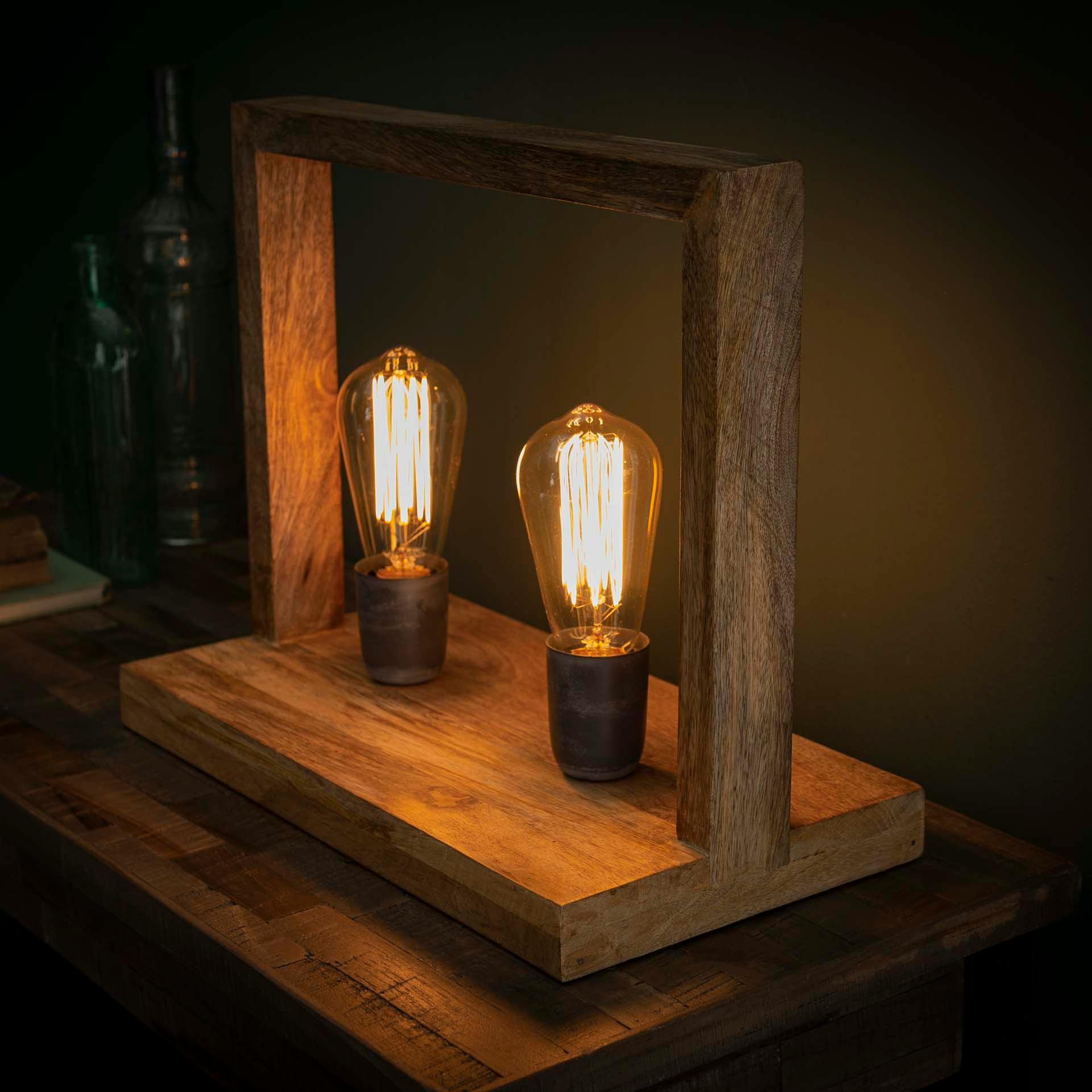 Lampe à poser double cadre en bois LUCKNOW