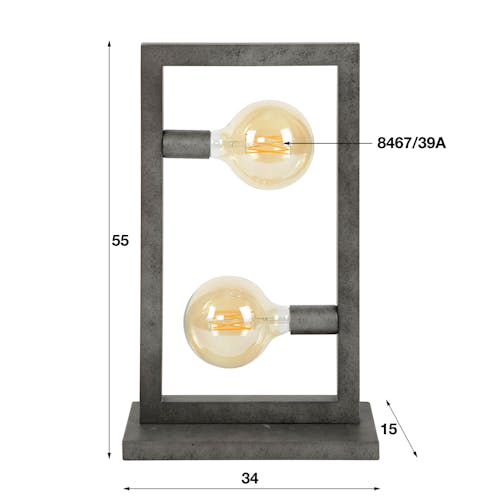 Lampe à poser industrielle cadre métal 2 lampes TRIBECA