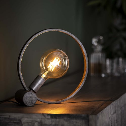Lampe à poser industrielle cercle finition argent vieilli RALF