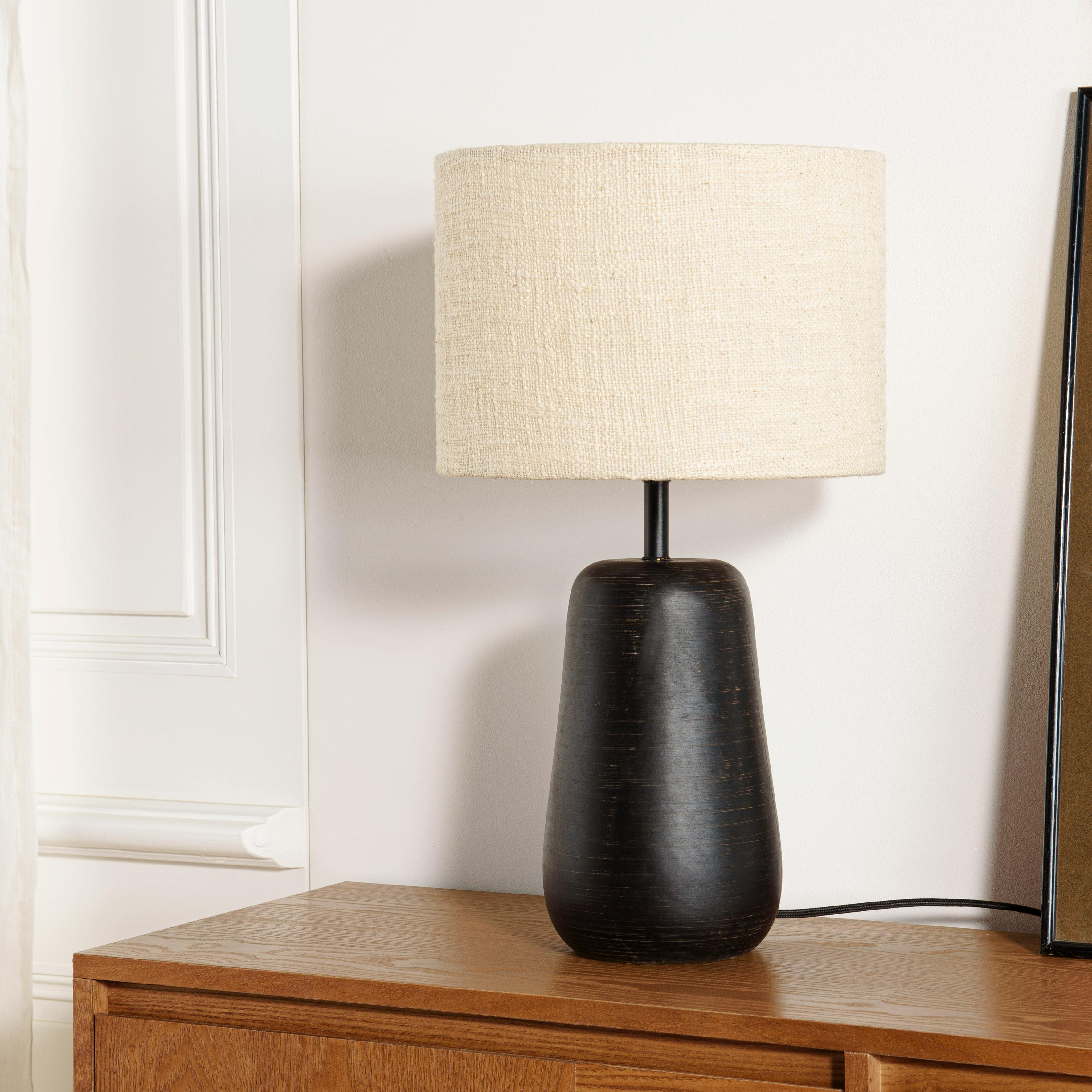 Lampe à poser manguier antique abat-jour en tissu beige TOSCA