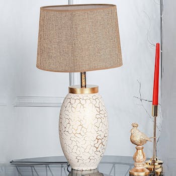 Lampe à poser moderne chic dorée, abat-jour brun chiné KARS