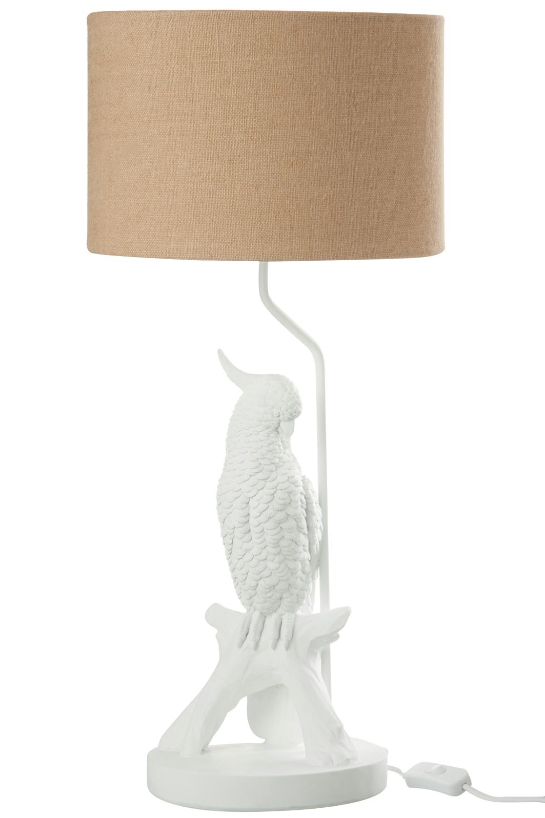 Lampe à poser, pied blanc forme oiseau, D31xH67cm