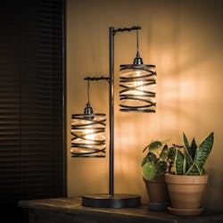 Lampe en bambou forme trépied et abat-jour coton blanc D28xH55cm