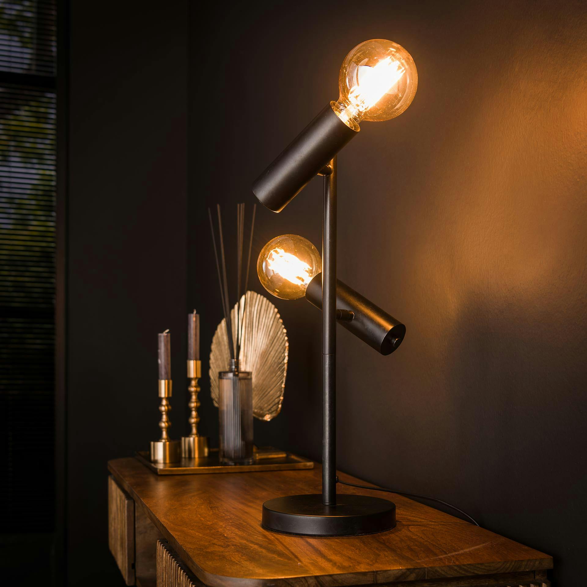 Lampe à poser tige 2 lampes, finition charbon RALF