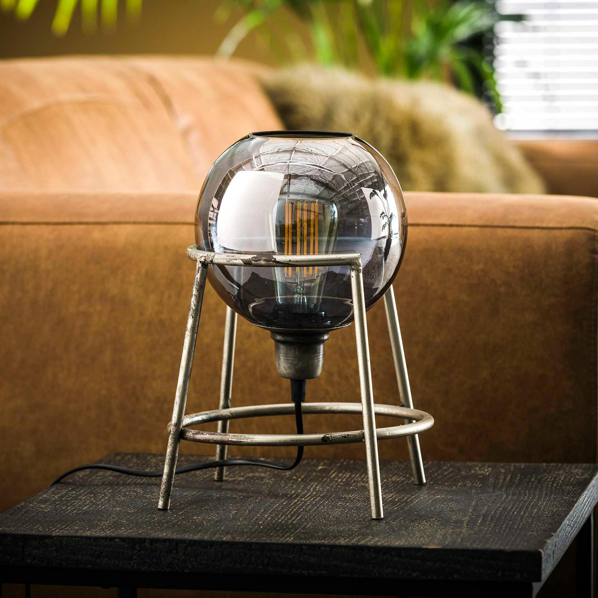 Lampe à poser vintage 1 globe verre fumé NIAGARA