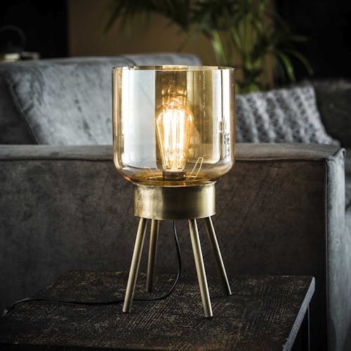 Lampe à poser vintage en verre ambré support 4 pieds LUCKNOW