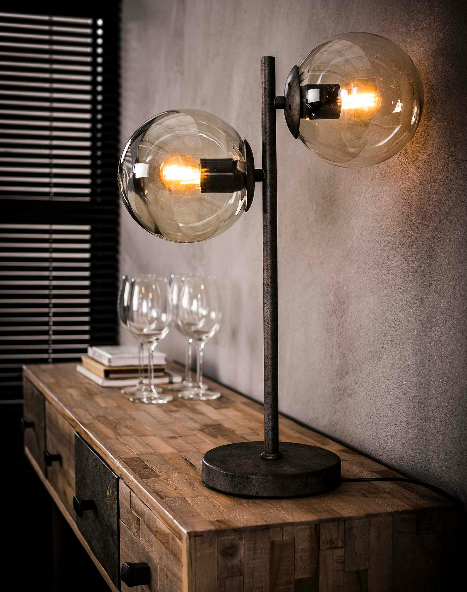 Lampe à poser vintage filaire 2 globes RALF