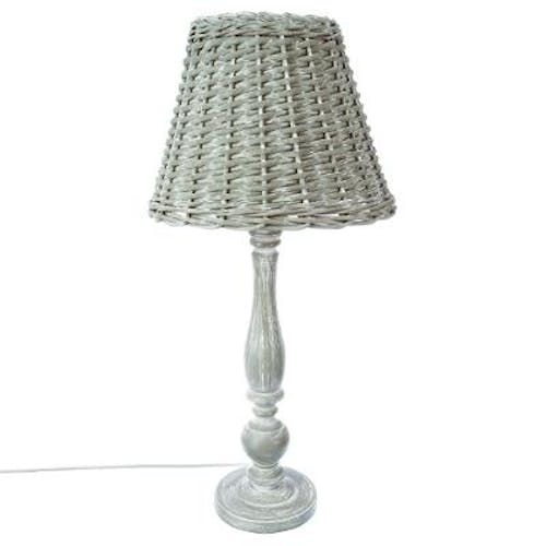 Lampe bois abat-jour osier