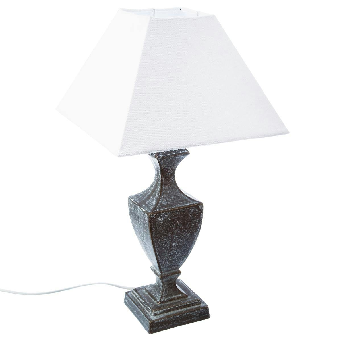 Lampe bois patiné et abat-jour forme trapèze couleur écrue 26x26xH50cm