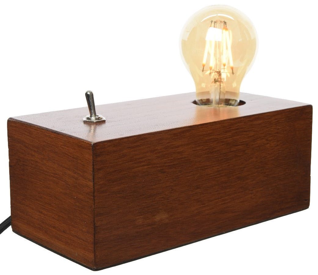 Lampe caisson bois naturel variateur 20 cm