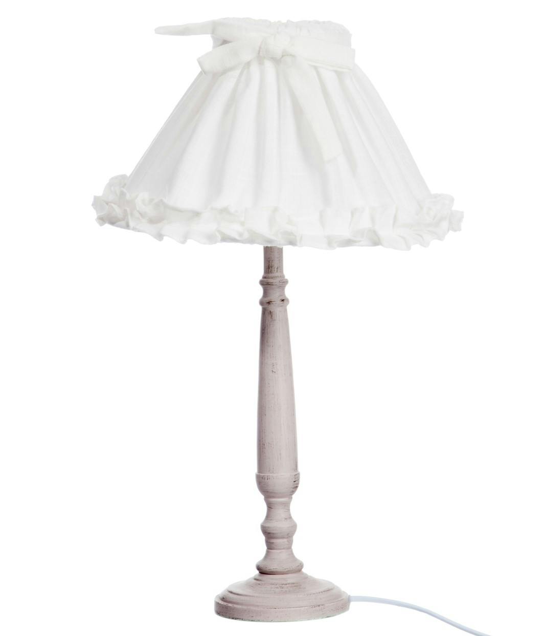 Lampe charme en bois beige et abat-jour blanc décor n?ud 21x31x50cm