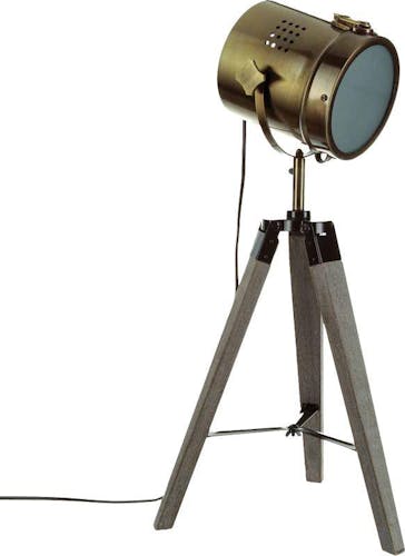 Lampe "Cinéma" métal marron pied bois forme trépied D30xH68cm