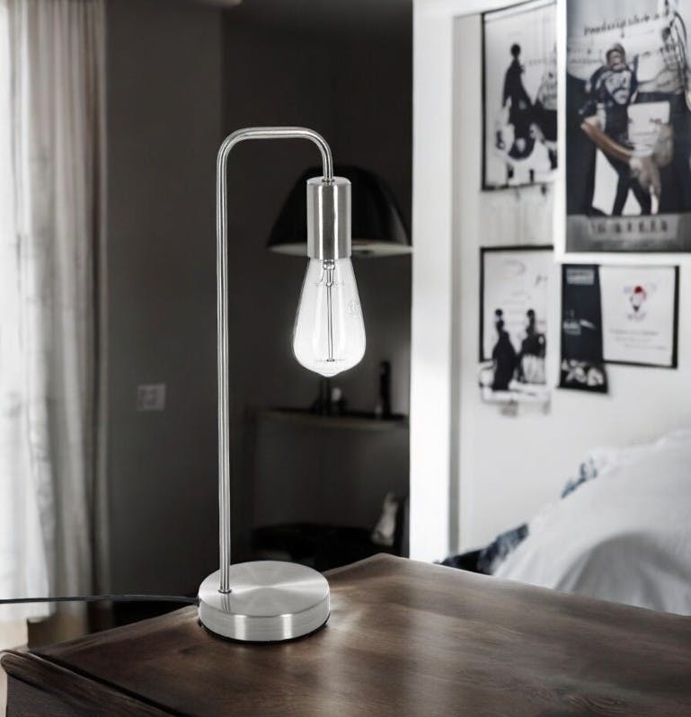 Lampe courbée en métal argenté avec ampoule apparente H46cm