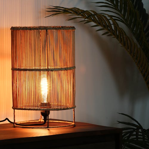 Lampe Cylindre en métal filaire ajouré couleur naturelle D25xH40cm