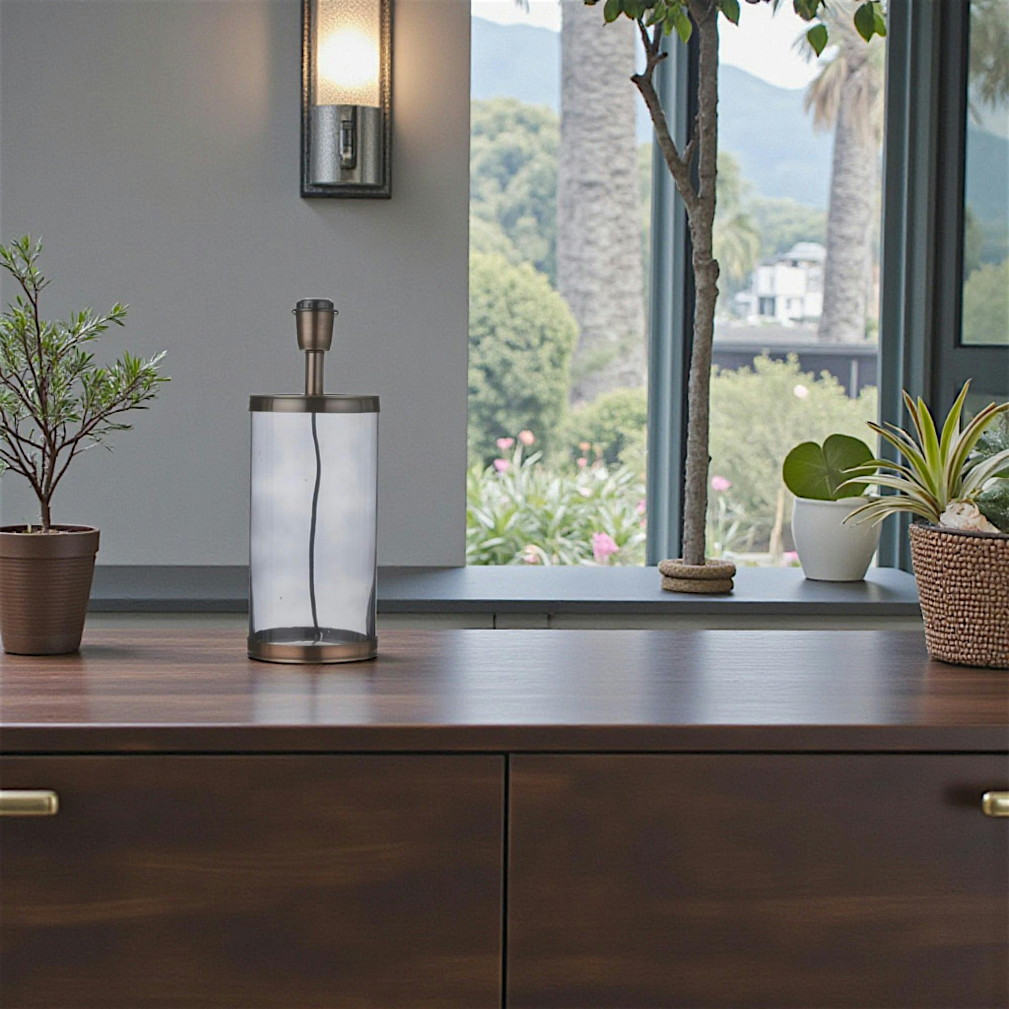 Lampe Cylindrique en métal cuivré en verre grisé D15xH30cm