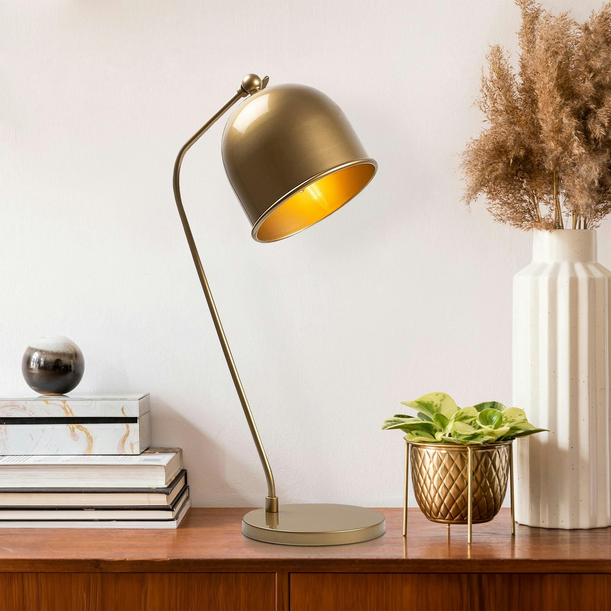 Lampe de bureau vintage dorée, abat-jour cloche orientable SILE