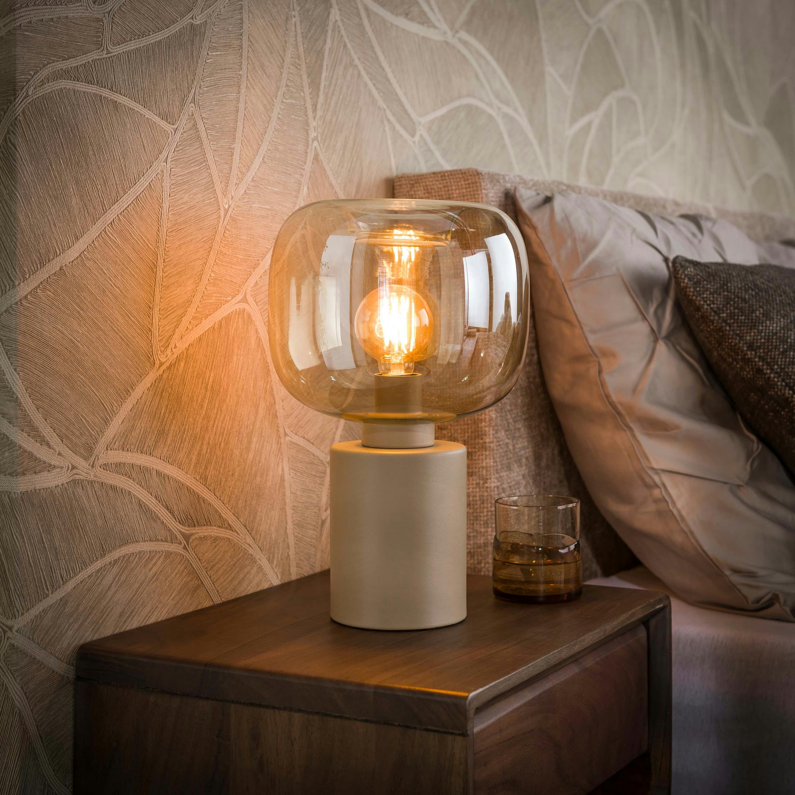 Lampe de chevet beige avec abat-jour verre ambré NIAGARA