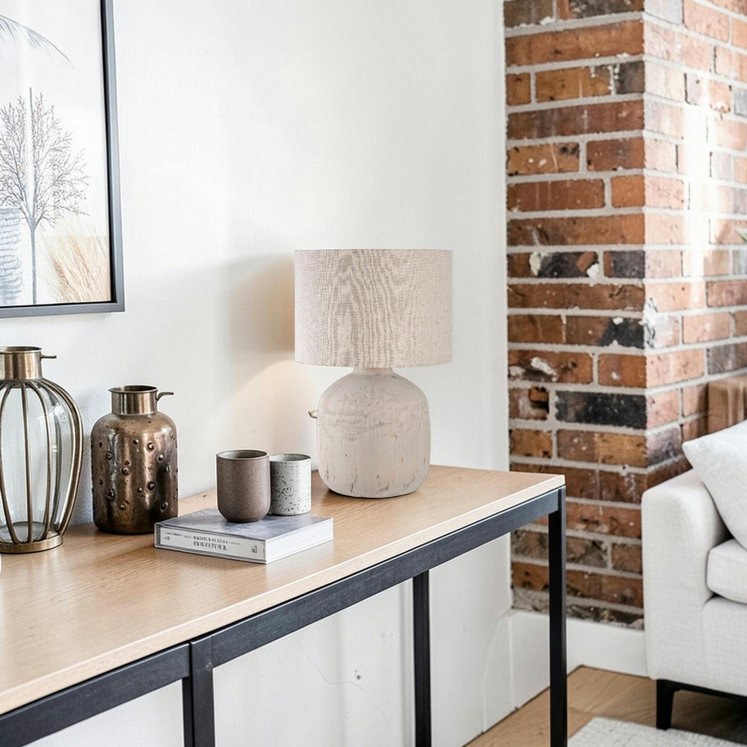 Lampe de salon beige céramique et tissu KARS