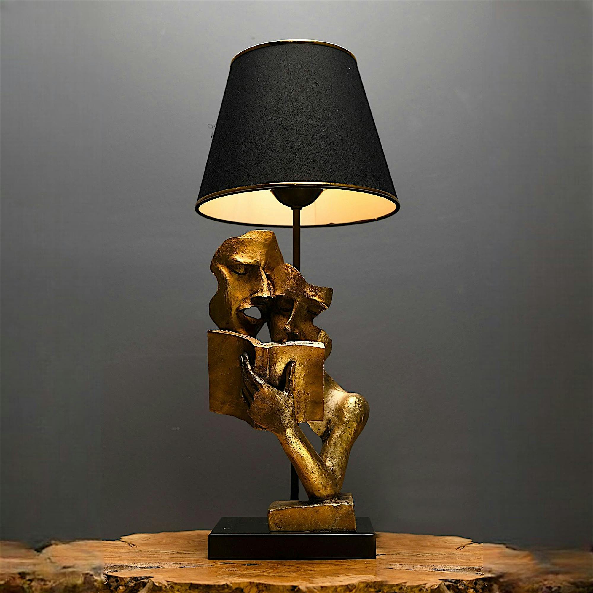 Lampe de salon décorative noire & or, visages et livre SILE